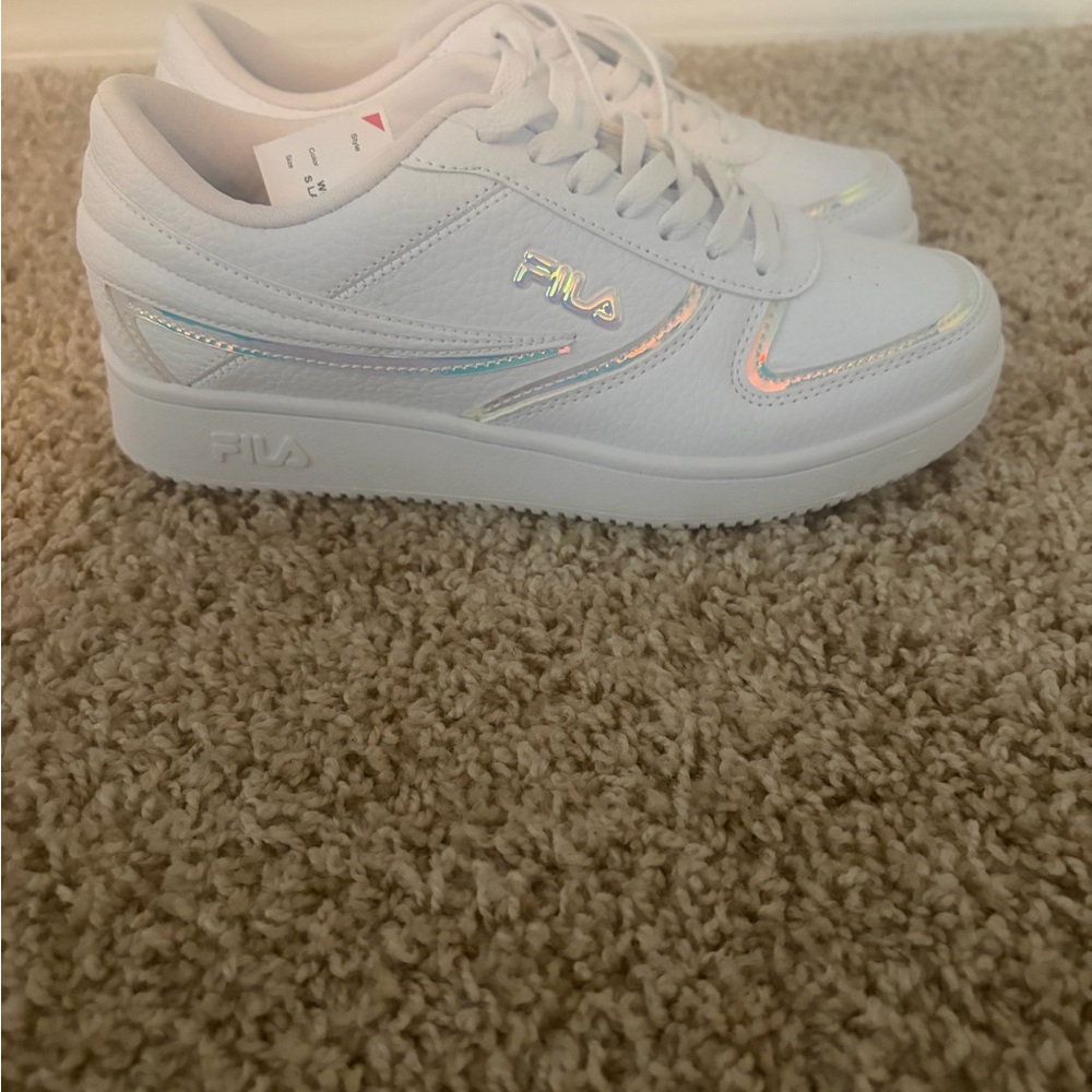 Fila White Low-Top Sneakers with Iridescent Accents